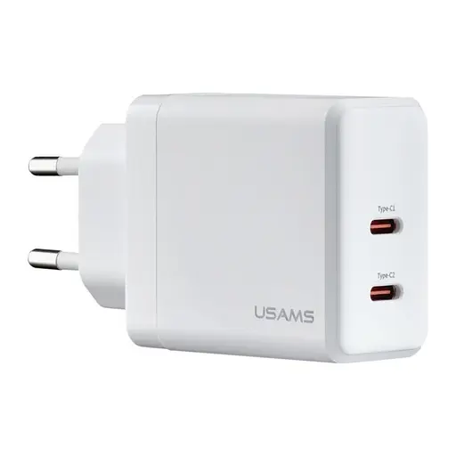 Адаптер блок питания Зарядное устройство для Usams CC172 T54 40 W Dual Type-C Ports GaN Fast Charger белый - фото 1