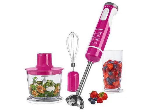 Блендер погружной 3 в 1 SILVER CREST 600W (блендер, миксер, чопер) pink - фото 5