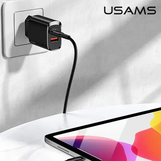 Зарядный адаптер блок сетевой USAMS T35 Fast Charger US-CC121 2 порта 20 Вт черный - фото 6