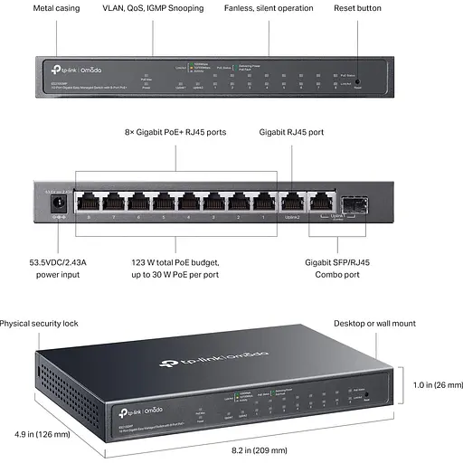 10-портовий гигабитний комутатор, ES210GMP TP-LINK - фото 7