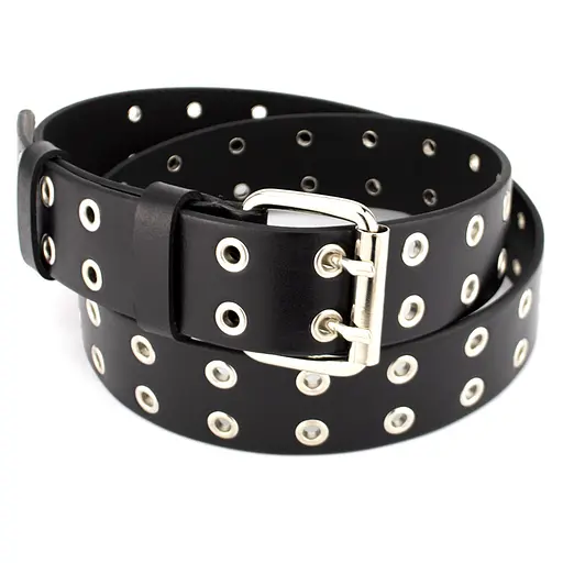 Ремінь унісекс шкіряний з люверсами чорний JK-4035 (125 см) - фото 6