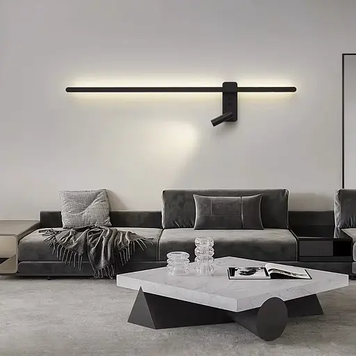 Бра Line F лінійне чорне 100 см зі спотом зліва та 2-ма вимикачами Арт. WB 121/1000 L BK - фото 4