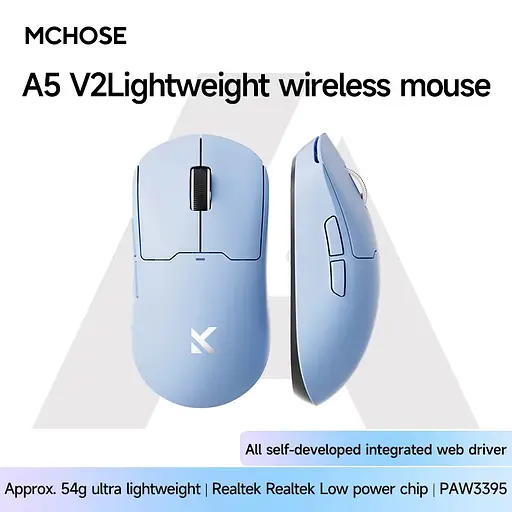 Компьютерная мышь MCHOSE A5 v2 Ultra беспроводная игровая PAW3395, 26000 DPI 2,4G+Bluetooth Blue - фото 2
