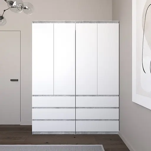 Шкаф для одежды Vays со штангой и полками, 6 ящиков, комплект из 2 шкафов R9+R16 Бетон-Белый фасад