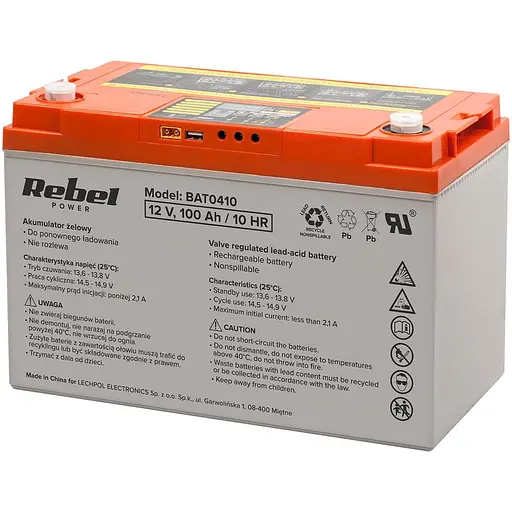 Аккумулятор гелевый глубокой разрядки Rebel 12V 100 ah LCD (BAT0410)