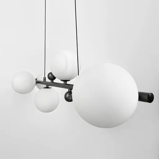 Видовжена люстра з 6 білими плафонами довжиною 90 см | Line F | Арт. MJ295L/6L BK+WT - фото 2