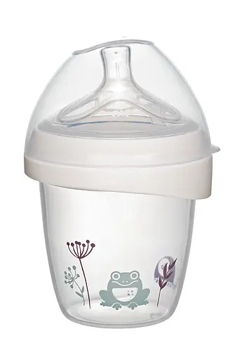 Бутылочка с широким горлом (Лягушонок) 150мл. "Первые моменты" силиконовая соска "S" медленный поток - фото 1