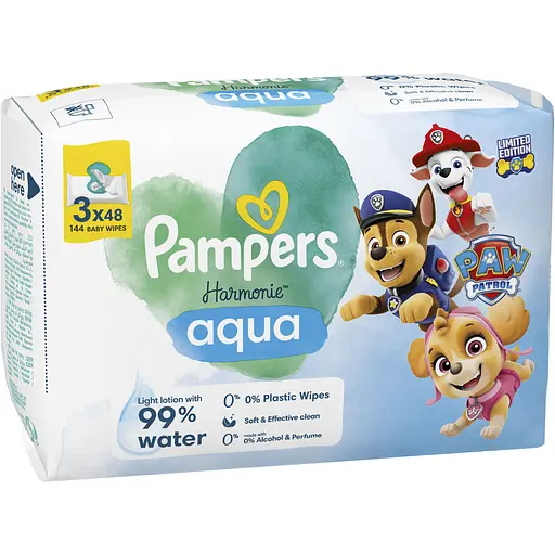 Детские влажные салфетки Pampers Harmonie Aqua Щенячий Патруль 144 шт. (3 уп. по 48 шт.)
