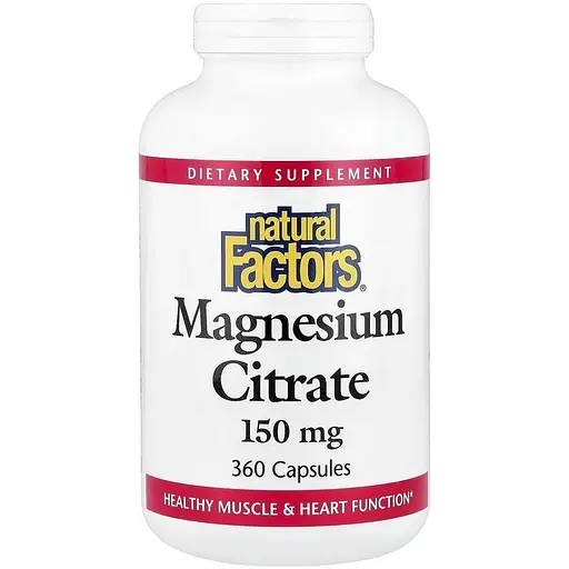 Цитрат магнію Natural Factors Magnesium Citrate 150 mg, 360 капсул для підтримки м'язів та нервової системи