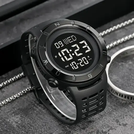 Чоловічий спортивний годинник Skmei 2015 (Чорний з чорним циферблатом) - фото 4