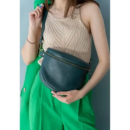 Шкіряна сумка поясна-кроссбоді Vacation зелений краст - фото 1
