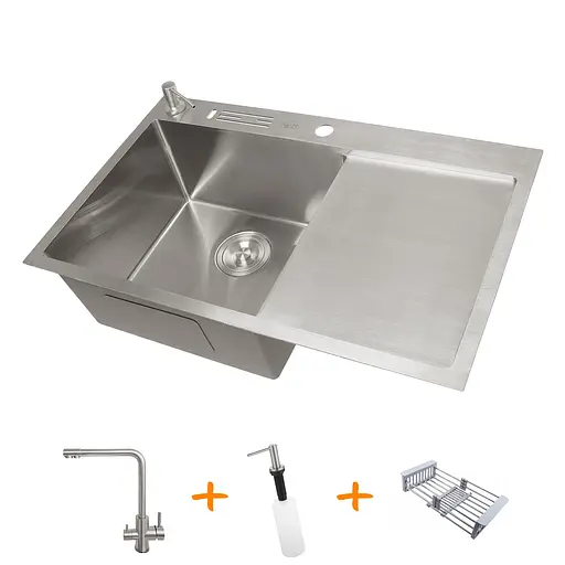 Комплект кухоннї мийки та змішувача з нержавіючої сталі NS-7848, Нержавіюча сталь - фото 1