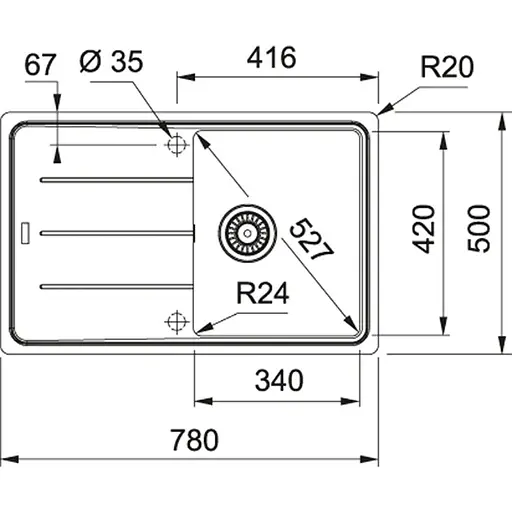 Кухонна мийка Franke Basis, фраграніт, прямокутник, з крилом, 780х500х200мм, чаша - 1, накладна, BFG 611-78, чорний матовий - фото 2