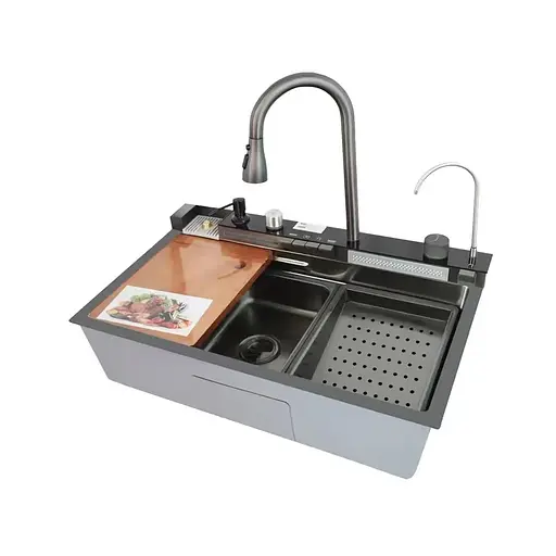 Кухонна мийка із вбудованим змішувачем Mixxus MH7546-SET-06 Decor Nano-Black MX9576, Графит - фото 1