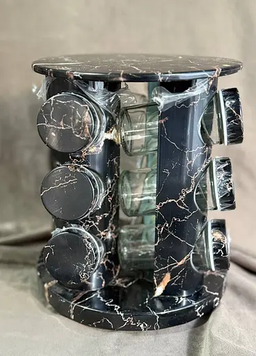 Органайзер А-Плюс 13 предметов набор для приправ на вращающейся подставке 12 баночек по 80 мл металлическая стойка Черный мрамор - фото 2