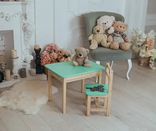 Дитячий письмовий столик та стільчик (з ящиком) для малювання та навчання (Зелений) Слонік - фото 3