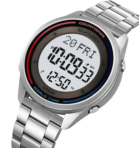 Годинник чоловічий наручний спортивний Skmei 2412 зі сталевим браслетом (Сріблястий) - фото 2