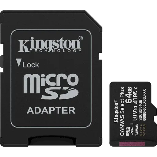 Карта пам'яті Kingston Canvas Select Plus microSDXC 64GB UHS-I U1 V10 + SD-адаптер (SDCS3/64GB) - фото 1