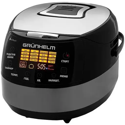 Мультиварка Grunhelm із сенсорним керуванням 5л 16 програм з таймером 860Вт LED дисплей MC-16T Чорний - фото 1