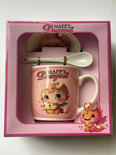 Новогодняя чашка Дракон 350 мл с тарелкой и ложкой в коробке kru-nr-dragon-7 Gee! - фото 1