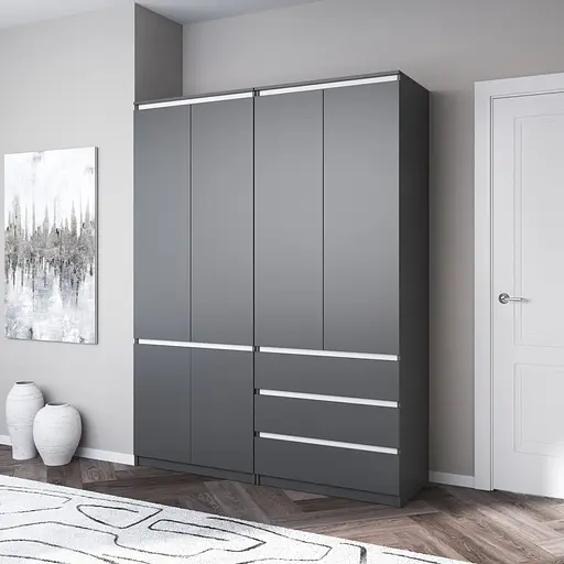 Шкаф для одежды Vays, со штангой и полками, комплект из 2 шкафов R10+R16 Антрацит-Белые планки