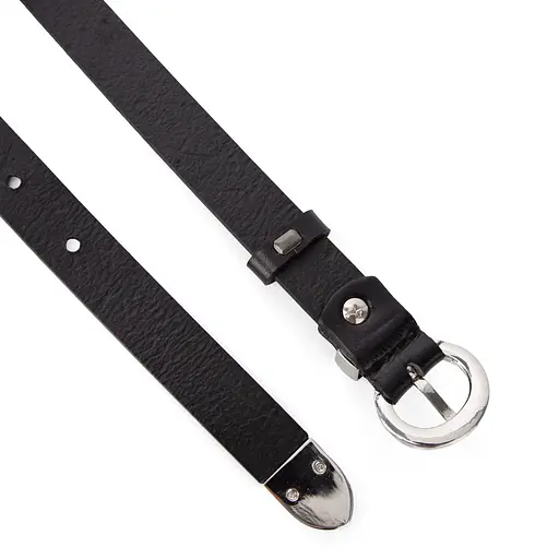 Ремень женский кожаный узкий JK-2032 (115 см) черный с серебряной пряжкой - фото 4