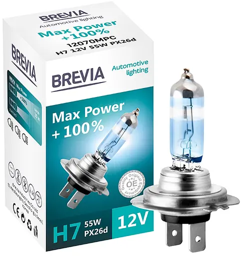 Галогенова лампа Brevia H7 12V 55W PX26d Max Power +100% CP (12070MPC)