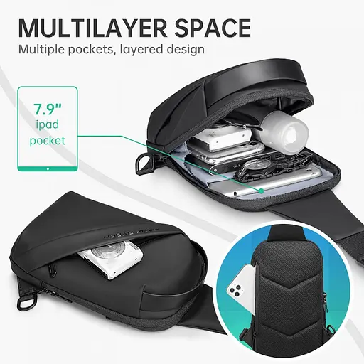 Рюкзак Mark Ryden с одной лямкой MR8518 водонепроницаемый материал Черный - фото 5