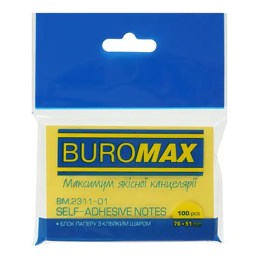 Блок для заметок, 51x76 мм, 100 листов, жёлтый, 4 шт. в упаковке