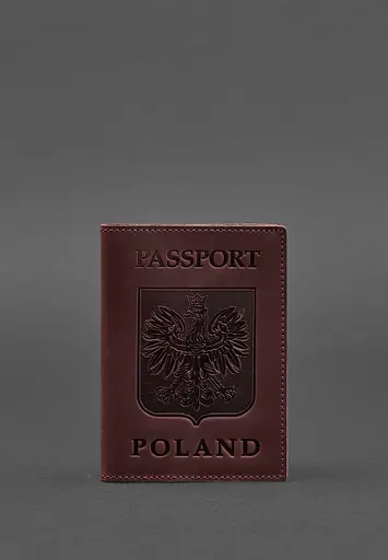 Кожаная обложка для паспорта с польским гербом бордовая Crazy Horse - фото 2