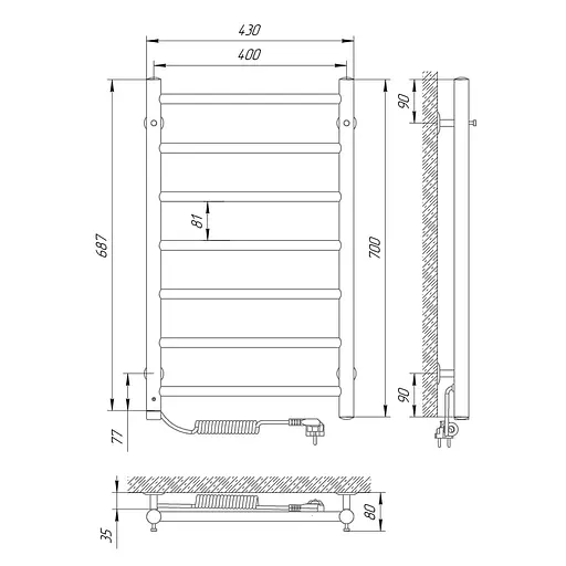 Електрична рушникосушарка Laris Альфа П7 400x700 Е ліва 73207457, Хром, Ліве, Механічний - фото 6