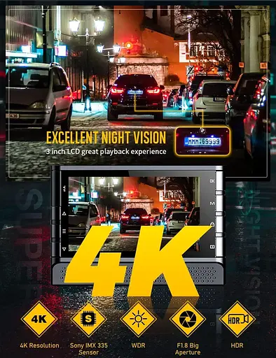 Відеореєстратор IIWEY J01 4K Front Dash Cam з WiFi, Car Dash Cam Корпус з алюмінієвого сплаву, 3-дюймова РК-камера відеореєстратор - фото 6