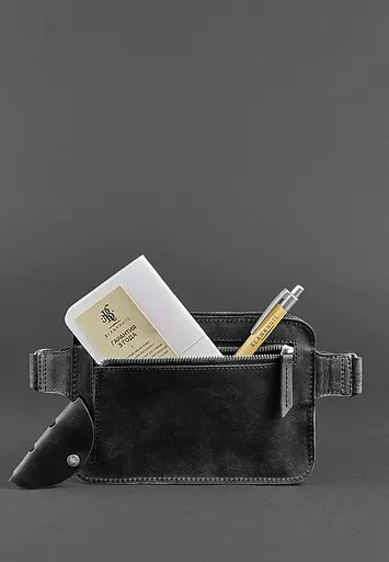 Шкіряна поясна сумка Dropbag Mini чорна Crazy Horse - фото 6