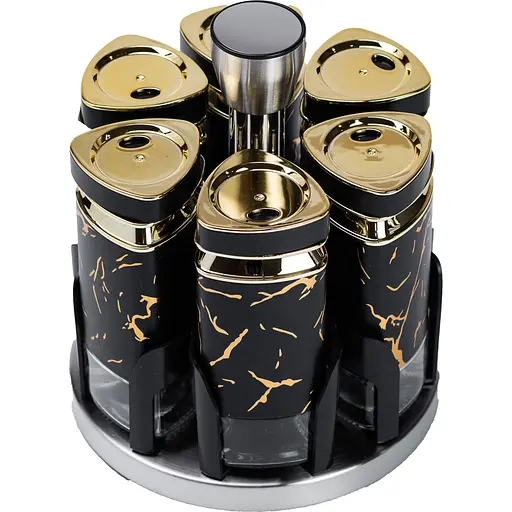 Набір ємностей для спецій TS Kitchen HP1355 на підставці 6 баночок по 120 мл чорний мармур - фото 3