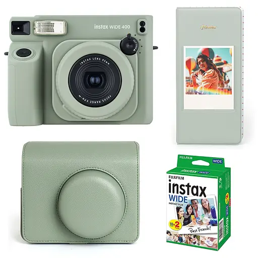 Набір камера Fujifilm Instax Wide 400 Фотопапір 20 шт. Чохол Фотоальбом на 64 фото зелений