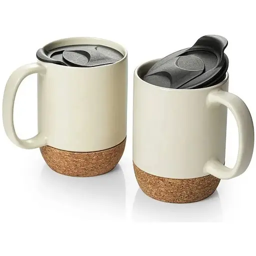 Кавові кухлі Double White OldBro 400 мл з ізольованим корковим дном і кришкою - фото 1