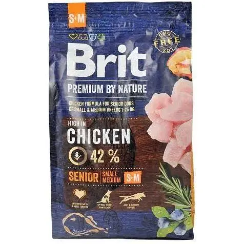 Сухой корм Brit Premium Dog Senior S+M для стареющих собак малых и средних пород с курицей 3 кг - фото 1