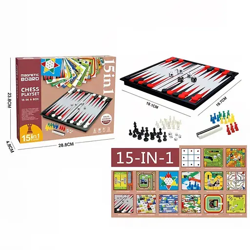 Настільна гра 15 в 1 Gra - шахи, шашки, нарди, лудо, хрестики-нулики, змії та драбини, від 6 років, 2014 BC