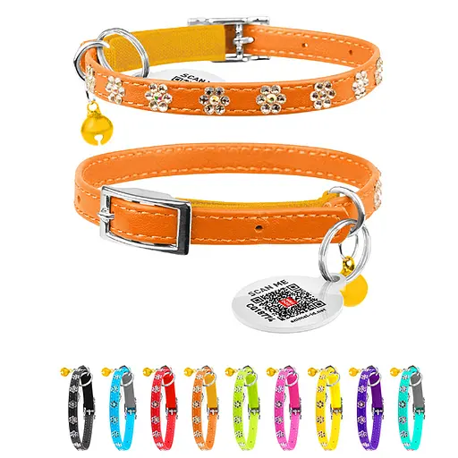 Ошейник Waudog Glamour с резинкой клеевыми стразами "Цветок" для кошек (ширина 9мм длина 22-30см) оранжевый - фото 2