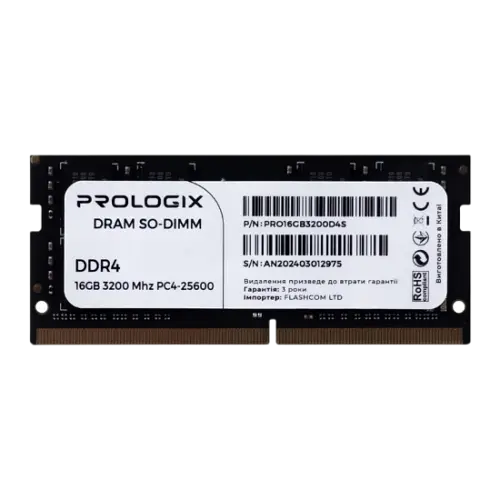 Оперативна пам'ять Prologix 16GB SODIMM DDR4 3200MHz (PRO16GB3200D4S)