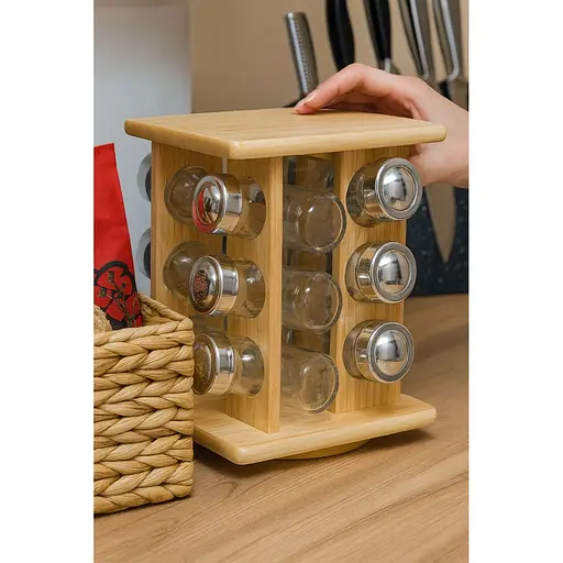 Набор специй Stenson Classic на деревянной подставке 12 шт. органайзер для специй - фото 3