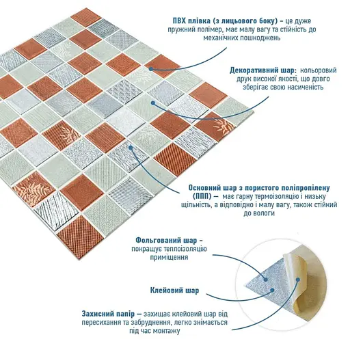 Панель стеновая 3D 700х700х4мм Мозаика коричневая SW-00002012 - фото 2
