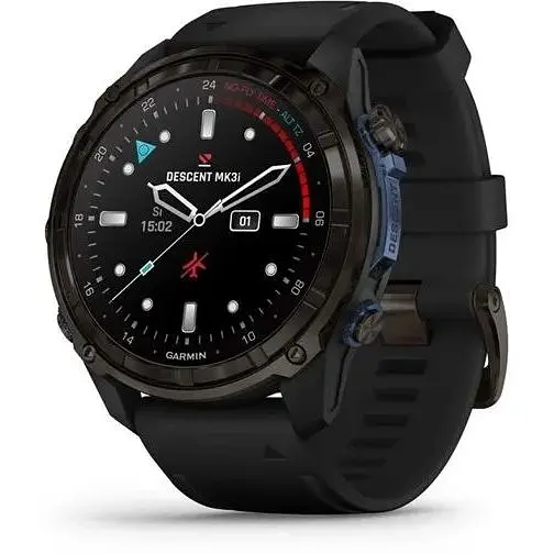 Смарт-годинник Garmin Descent Mk3i 51 мм корпус сірий карбон титановий DLC з чорним силіконовим ремінцем - фото 1