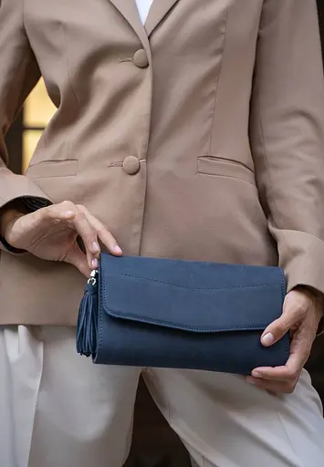 Женская кожаная сумка Элис синяя crazy horse - фото 8