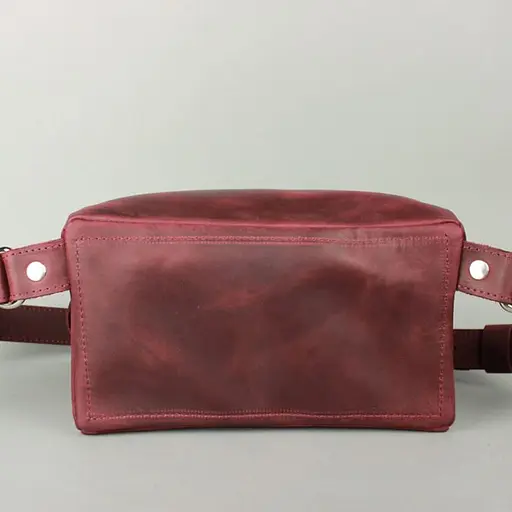 Шкіряна поясна сумка бордова вінтажна - фото 5