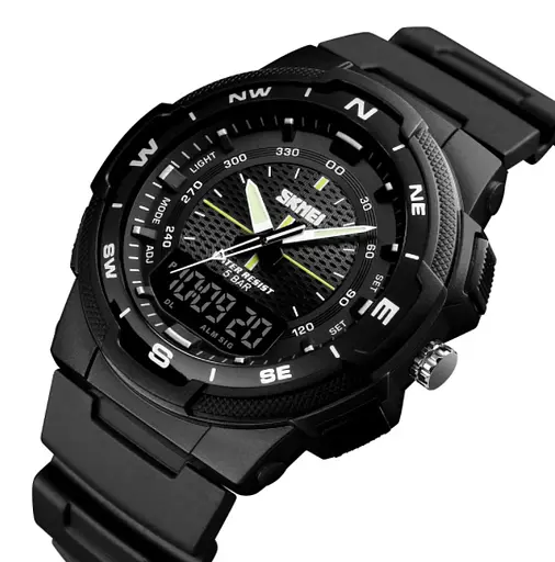 Чоловічий спортивний годинник Skmei 1454 Чорний з чорним