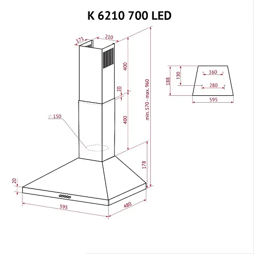 Вытяжка купольная PERFELLI K 6210 WH 700 LED - фото 11