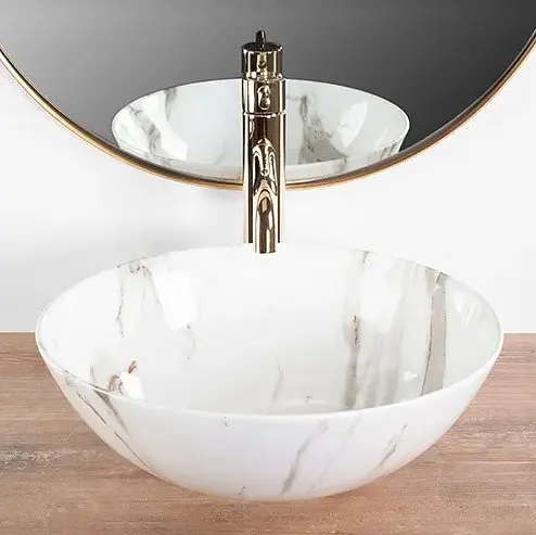 Умивальник Rea Stella aiax shiny накладний REA-U9088, Мармур - фото 3