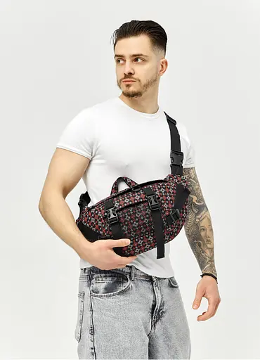 Большая мужская сумка бананка Sambag DynamicDart чорна тканевая 38 × 21 × 7 см (80411148m) - фото 1