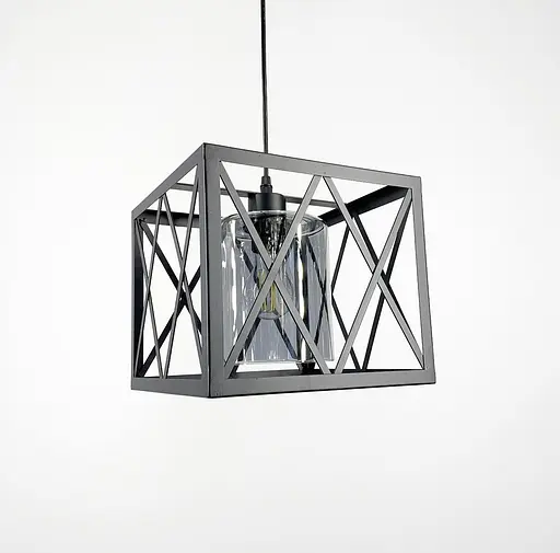 Підвісний світильник у геометричному чорному каркасі Line.F Колір плафона Янтарний - фото 9